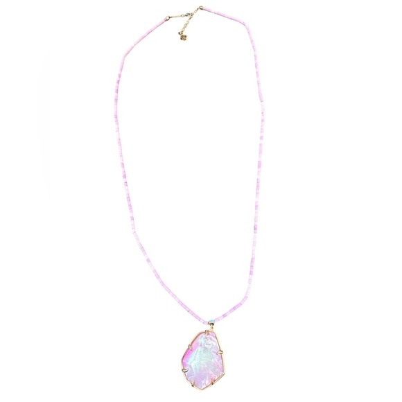 Kendra Scott Beatrix Long Beaded Pendant Necklace Pink Howlite Stone in Gold - Picture 4 of 7